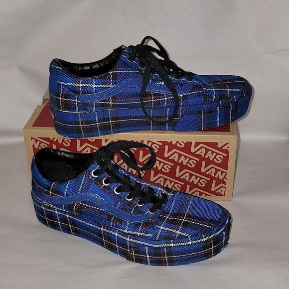 Vans Old Skool Platform Patent Plaid Blue Black Sneaker Shoes Women 5.5 Men 7 - Picture 15 of 15
